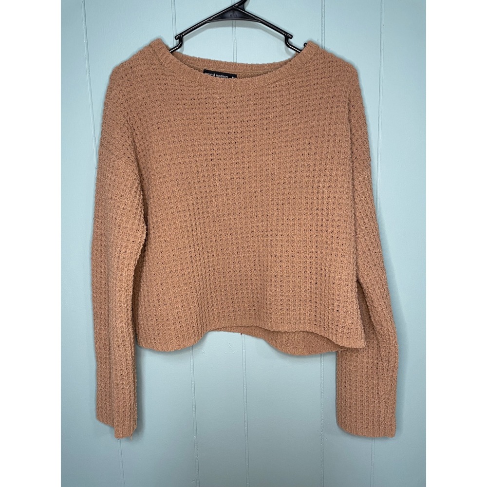 Moon and Madison Cropped Sweater and Shorts Set Tan Waffle Knit Size Medium